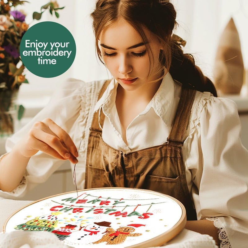 wtisan Christmas Embroidery Kits: 1 Pack Cross Stitch Kit for Beginners Adults, DIY Ornaments Craft Kit with All Tools & Instructions, Stamped Hand Embroidery Starter Kit for Holiday Crafts & Xmas Home Decor - Image 5